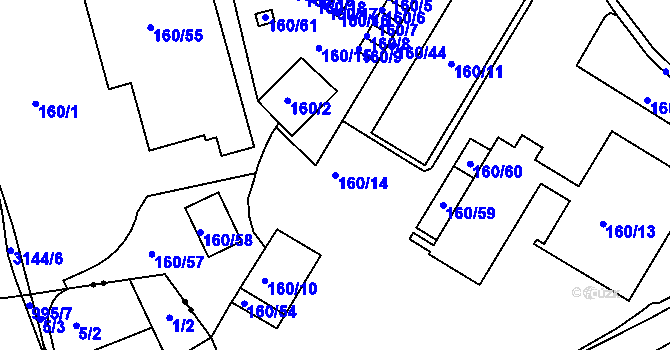 Parcela st. 160/14 v KÚ Bílina, Katastrální mapa