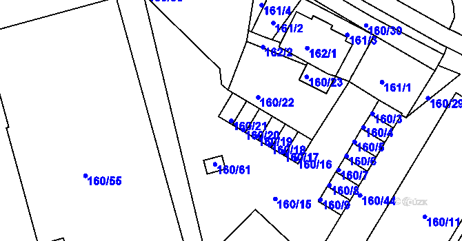 Parcela st. 160/21 v KÚ Bílina, Katastrální mapa