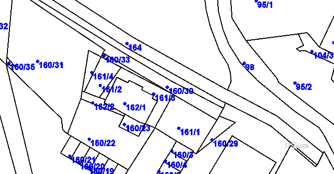 Parcela st. 160/30 v KÚ Bílina, Katastrální mapa