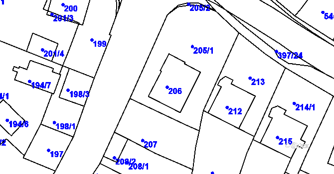 Parcela st. 206 v KÚ Bílina, Katastrální mapa