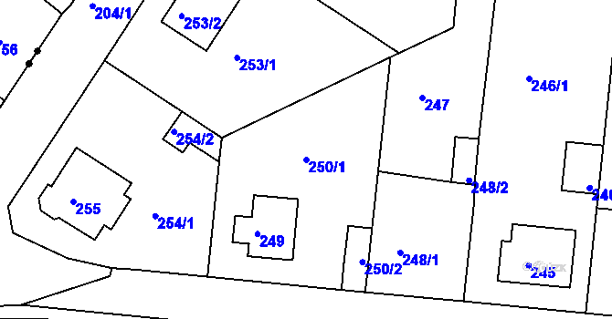 Parcela st. 250/1 v KÚ Bílina, Katastrální mapa