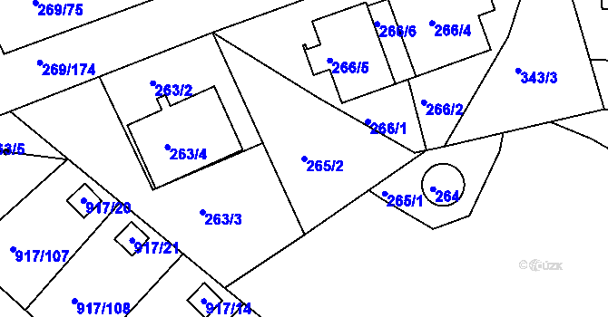 Parcela st. 265/2 v KÚ Bílina, Katastrální mapa