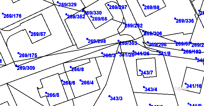 Parcela st. 266/3 v KÚ Bílina, Katastrální mapa