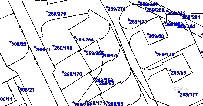 Parcela st. 269/51 v KÚ Bílina, Katastrální mapa