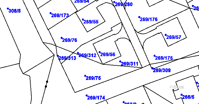 Parcela st. 269/56 v KÚ Bílina, Katastrální mapa
