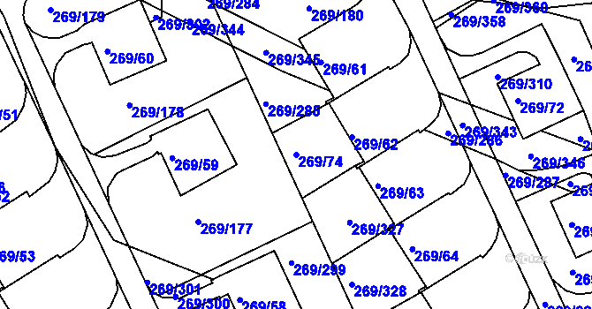 Parcela st. 269/74 v KÚ Bílina, Katastrální mapa