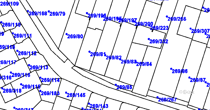 Parcela st. 269/82 v KÚ Bílina, Katastrální mapa