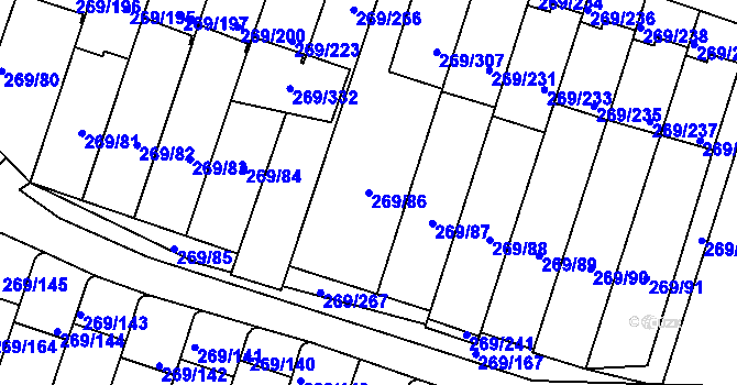 Parcela st. 269/86 v KÚ Bílina, Katastrální mapa