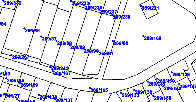 Parcela st. 269/91 v KÚ Bílina, Katastrální mapa
