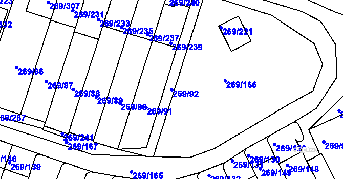 Parcela st. 269/92 v KÚ Bílina, Katastrální mapa