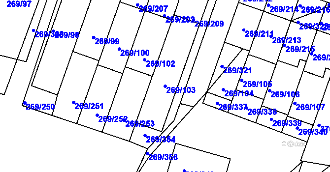 Parcela st. 269/103 v KÚ Bílina, Katastrální mapa