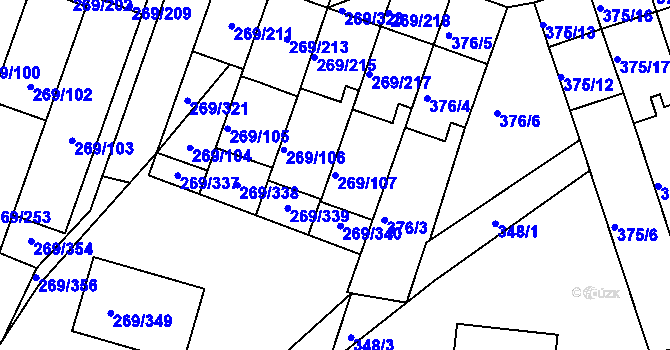 Parcela st. 269/107 v KÚ Bílina, Katastrální mapa