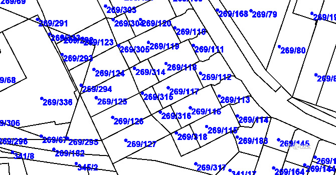 Parcela st. 269/117 v KÚ Bílina, Katastrální mapa