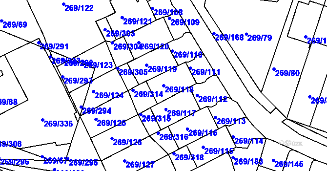 Parcela st. 269/118 v KÚ Bílina, Katastrální mapa
