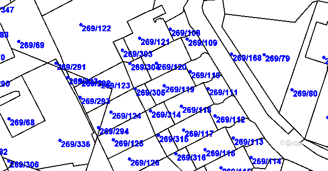 Parcela st. 269/119 v KÚ Bílina, Katastrální mapa