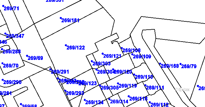 Parcela st. 269/121 v KÚ Bílina, Katastrální mapa