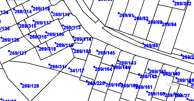 Parcela st. 269/145 v KÚ Bílina, Katastrální mapa