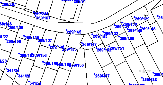 Parcela st. 269/147 v KÚ Bílina, Katastrální mapa