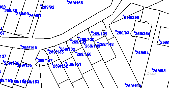 Parcela st. 269/149 v KÚ Bílina, Katastrální mapa