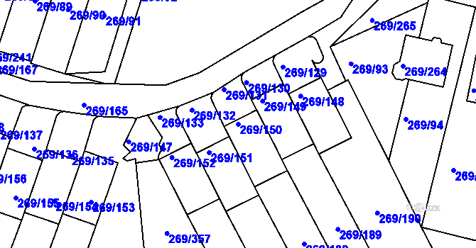 Parcela st. 269/150 v KÚ Bílina, Katastrální mapa