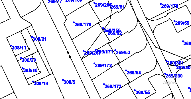 Parcela st. 269/171 v KÚ Bílina, Katastrální mapa