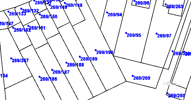 Parcela st. 269/190 v KÚ Bílina, Katastrální mapa