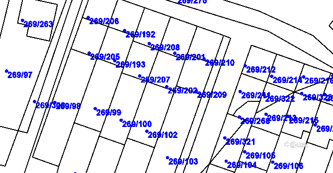 Parcela st. 269/202 v KÚ Bílina, Katastrální mapa