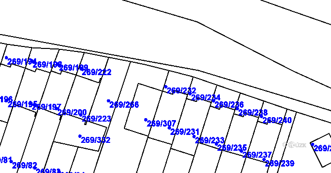 Parcela st. 269/232 v KÚ Bílina, Katastrální mapa