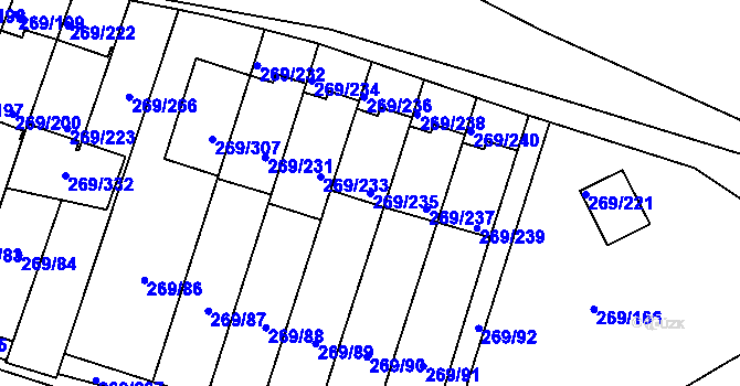 Parcela st. 269/235 v KÚ Bílina, Katastrální mapa