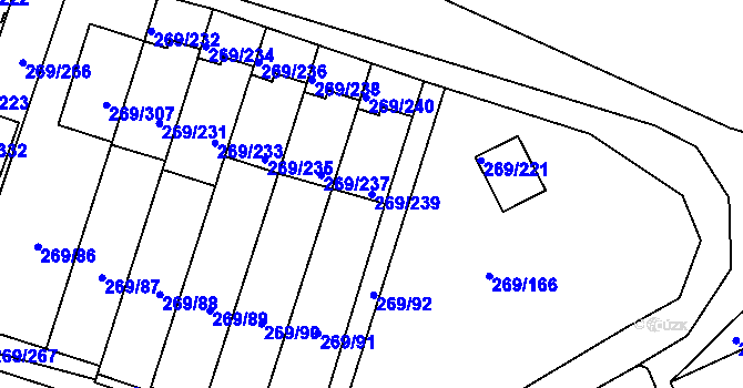 Parcela st. 269/239 v KÚ Bílina, Katastrální mapa