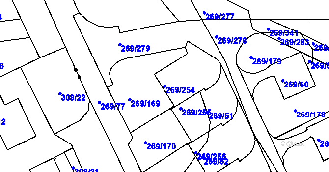 Parcela st. 269/254 v KÚ Bílina, Katastrální mapa