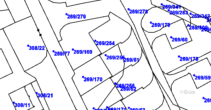 Parcela st. 269/255 v KÚ Bílina, Katastrální mapa