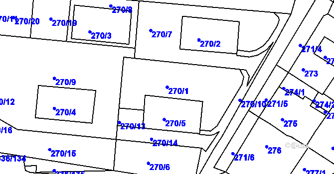 Parcela st. 270/1 v KÚ Bílina, Katastrální mapa