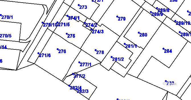 Parcela st. 278 v KÚ Bílina, Katastrální mapa