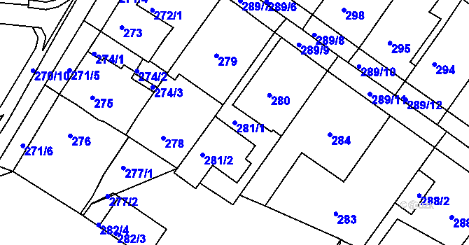 Parcela st. 281/1 v KÚ Bílina, Katastrální mapa