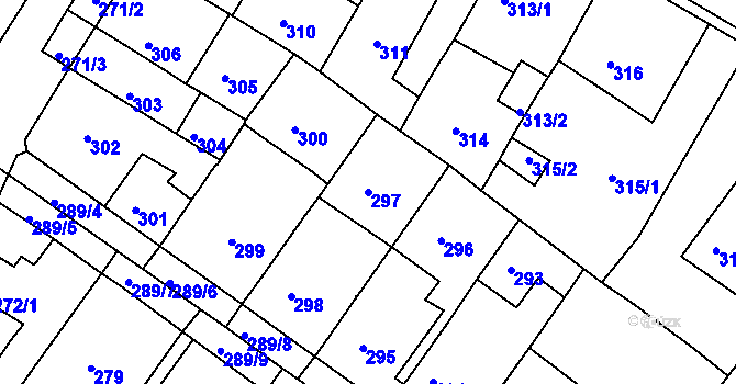 Parcela st. 297 v KÚ Bílina, Katastrální mapa