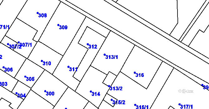 Parcela st. 313/1 v KÚ Bílina, Katastrální mapa