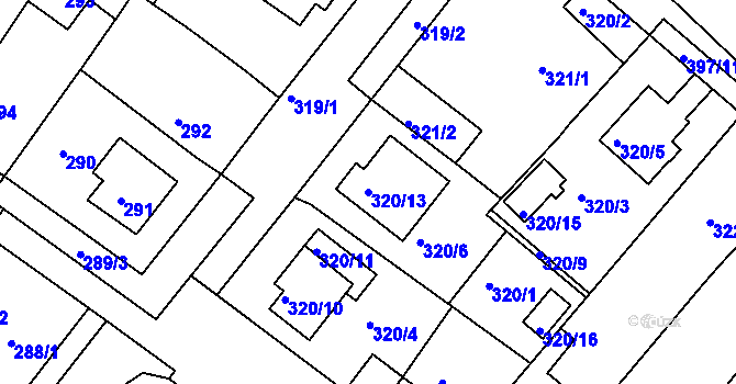 Parcela st. 320/13 v KÚ Bílina, Katastrální mapa