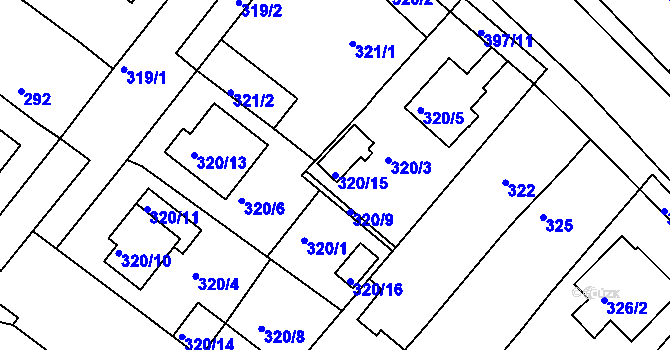 Parcela st. 320/15 v KÚ Bílina, Katastrální mapa