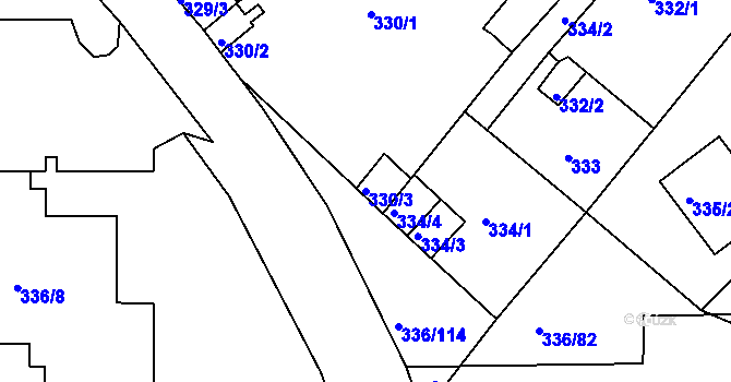 Parcela st. 330/3 v KÚ Bílina, Katastrální mapa