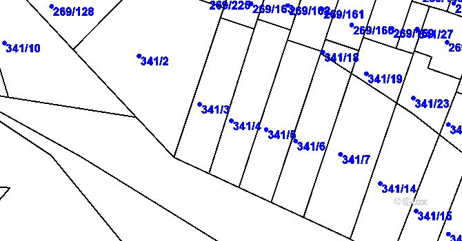 Parcela st. 341/4 v KÚ Bílina, Katastrální mapa