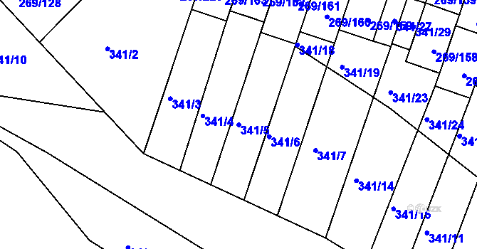 Parcela st. 341/5 v KÚ Bílina, Katastrální mapa