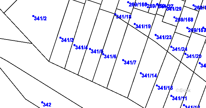 Parcela st. 341/6 v KÚ Bílina, Katastrální mapa