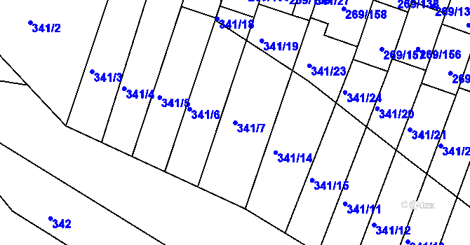 Parcela st. 341/7 v KÚ Bílina, Katastrální mapa