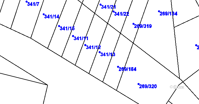 Parcela st. 341/13 v KÚ Bílina, Katastrální mapa