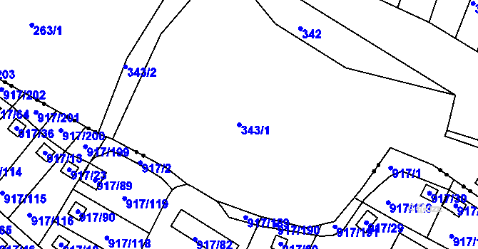 Parcela st. 343/1 v KÚ Bílina, Katastrální mapa