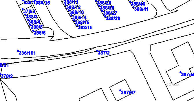 Parcela st. 387/2 v KÚ Bílina, Katastrální mapa