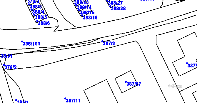 Parcela st. 387/5 v KÚ Bílina, Katastrální mapa