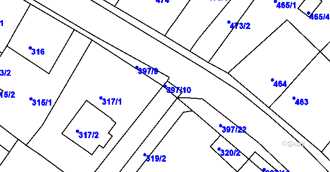 Parcela st. 397/10 v KÚ Bílina, Katastrální mapa