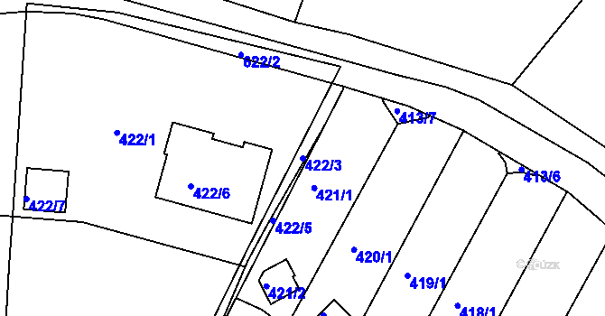 Parcela st. 422/3 v KÚ Bílina, Katastrální mapa